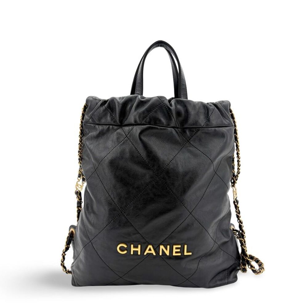Chanel 22 Backpack Shiny Calfskin Gold Hardware Black